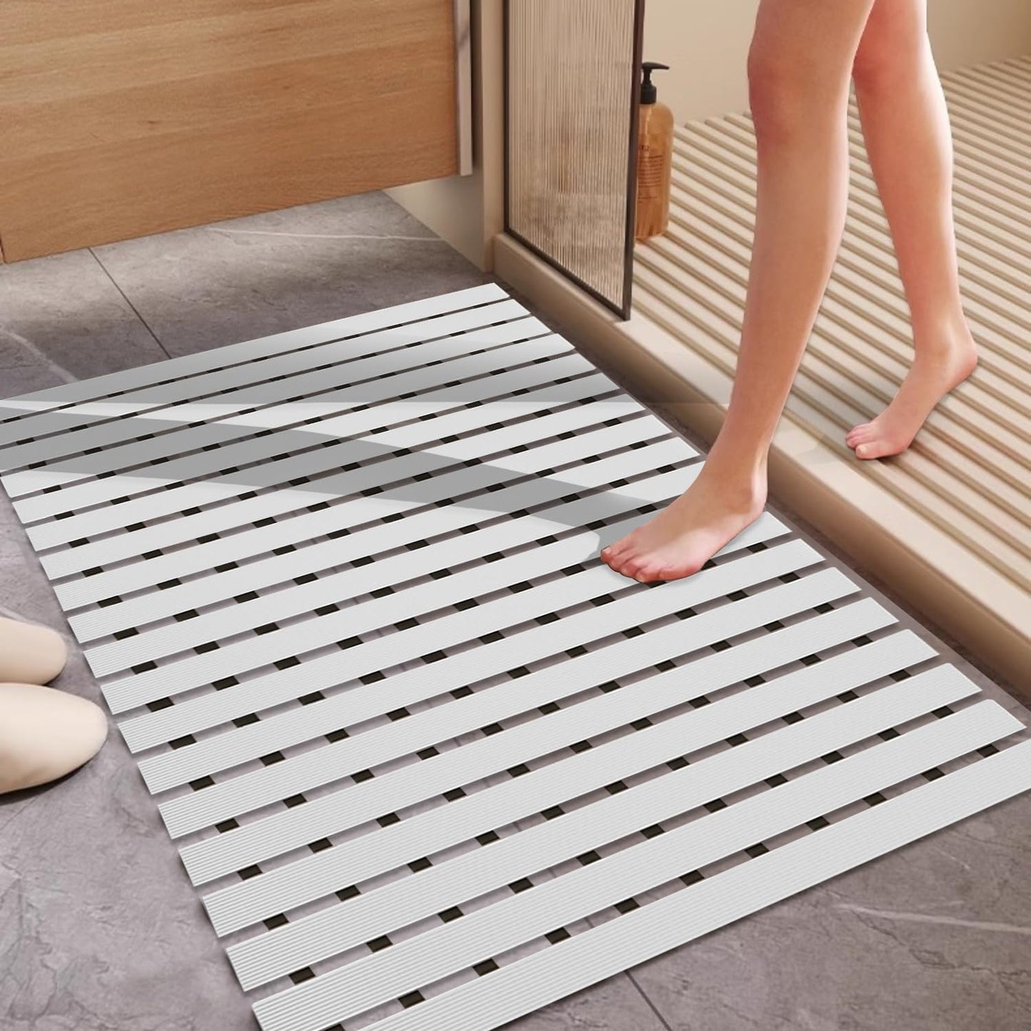 Non Slip Large Shower Mat(35.4"*23.6"),Extra Large Shower Mats for Inside Shower, Non Slip Shower Mat for Elderly,Non Suction Cups Heavy Duty Bathtub Mat,Rubber