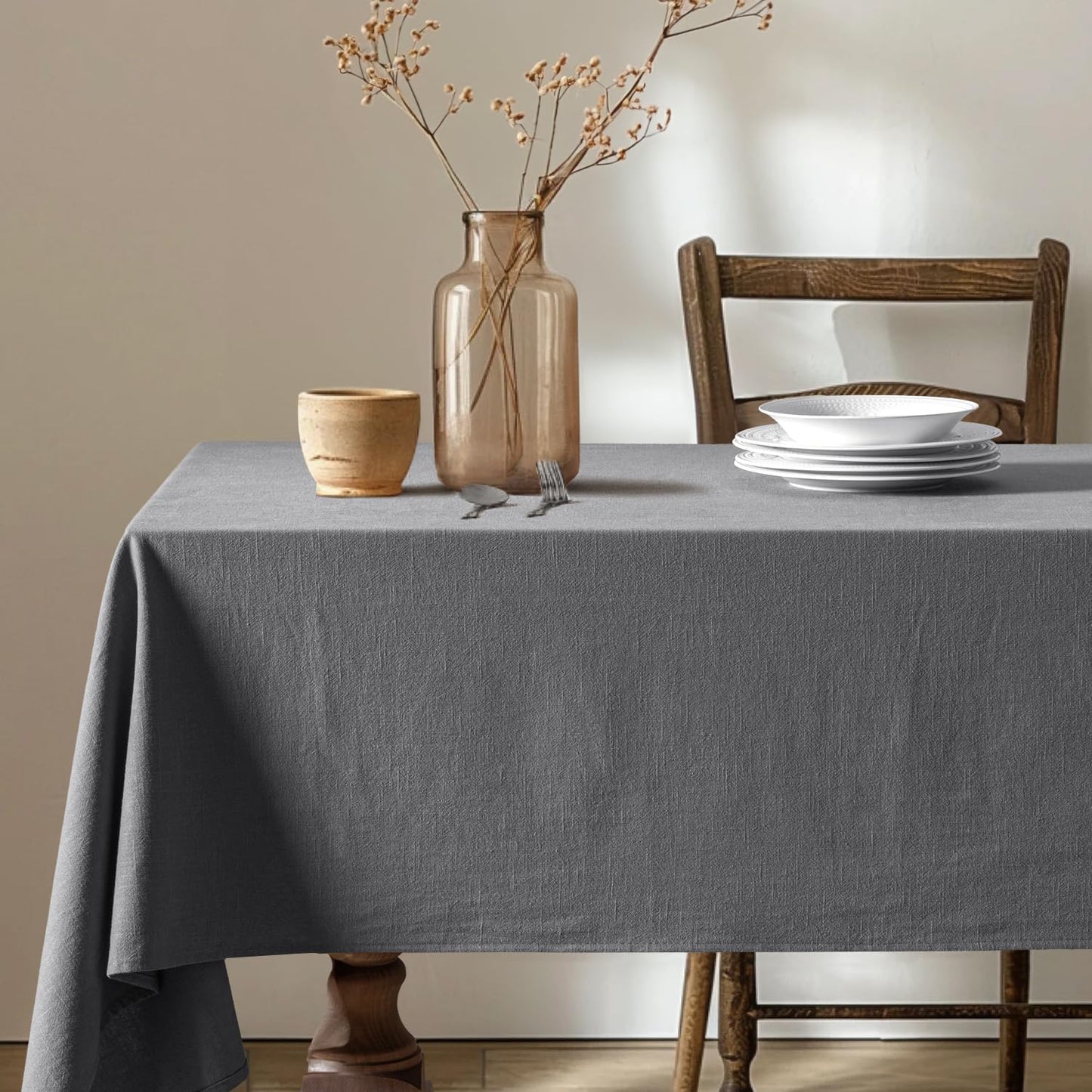 MIULEE Natural Linen Cotton Blend Tablecloth Rectangle, Luxury Waterproof Stain Resistant Durable Farmhouse Oblong Table Cloth for Dining Party Christmas Weddings Birthday, 52 x 102 inch, Ivory Cream