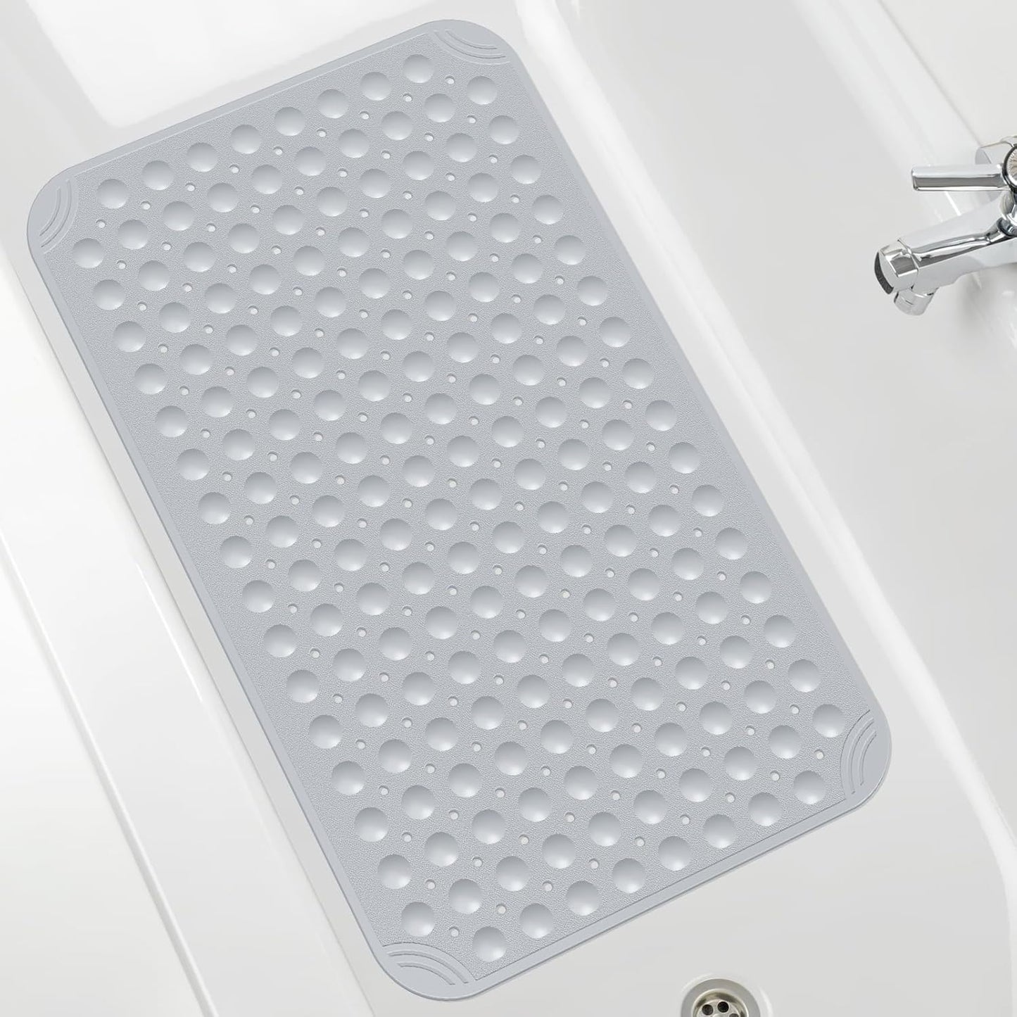 OTHWAY Extra Large Shower Mat 47"x 32", TPE Non Slip Shower Mat for Shower Stall, Inside Walk in Shower Mats with Drain Holes Suction Cups, Anti-Slip for Elderly Kids (Light Grey)
