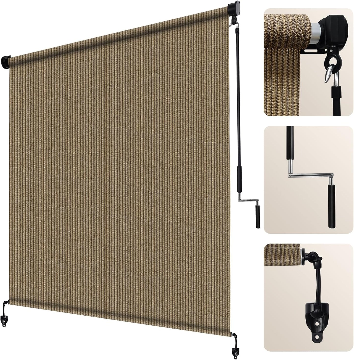 Artpuch Outdoor Roller Shade 6' W x 8' H, Gray Exterior Cordless Patio Shades Roll Up Blinds with Spliced Pole Design, (2 Poles, One-Piece Fabric)