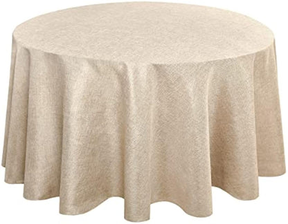 Hiasan Round Linen Tablecloth 120 Inch - Wrinkle and Stain Resistant Washable Polyester Fabric Table Cloth for Dining Room Kitchen Party, Beige