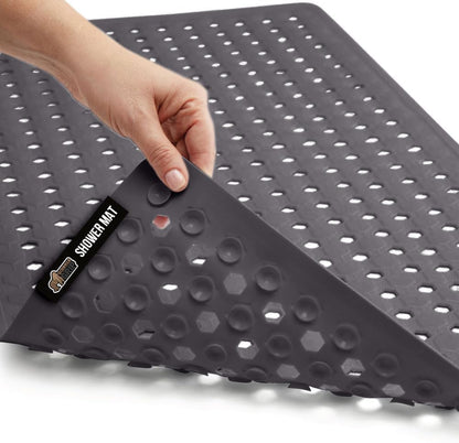 GORILLA GRIP Patented Bath Tub Shower Mat, 2 Pack, Machine Washable Bathtub Floor Liner Mats, Suction Cups and Drain Holes to Keep Tubs Clean, Soft on Feet, Bathroom Essentials, 35x16 Inch, Clear
