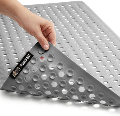 GORILLA GRIP Patented Bath Tub Shower Mat, 2 Pack, Machine Washable Bathtub Floor Liner Mats, Suction Cups and Drain Holes to Keep Tubs Clean, Soft on Feet, Bathroom Essentials, 35x16 Inch, Clear