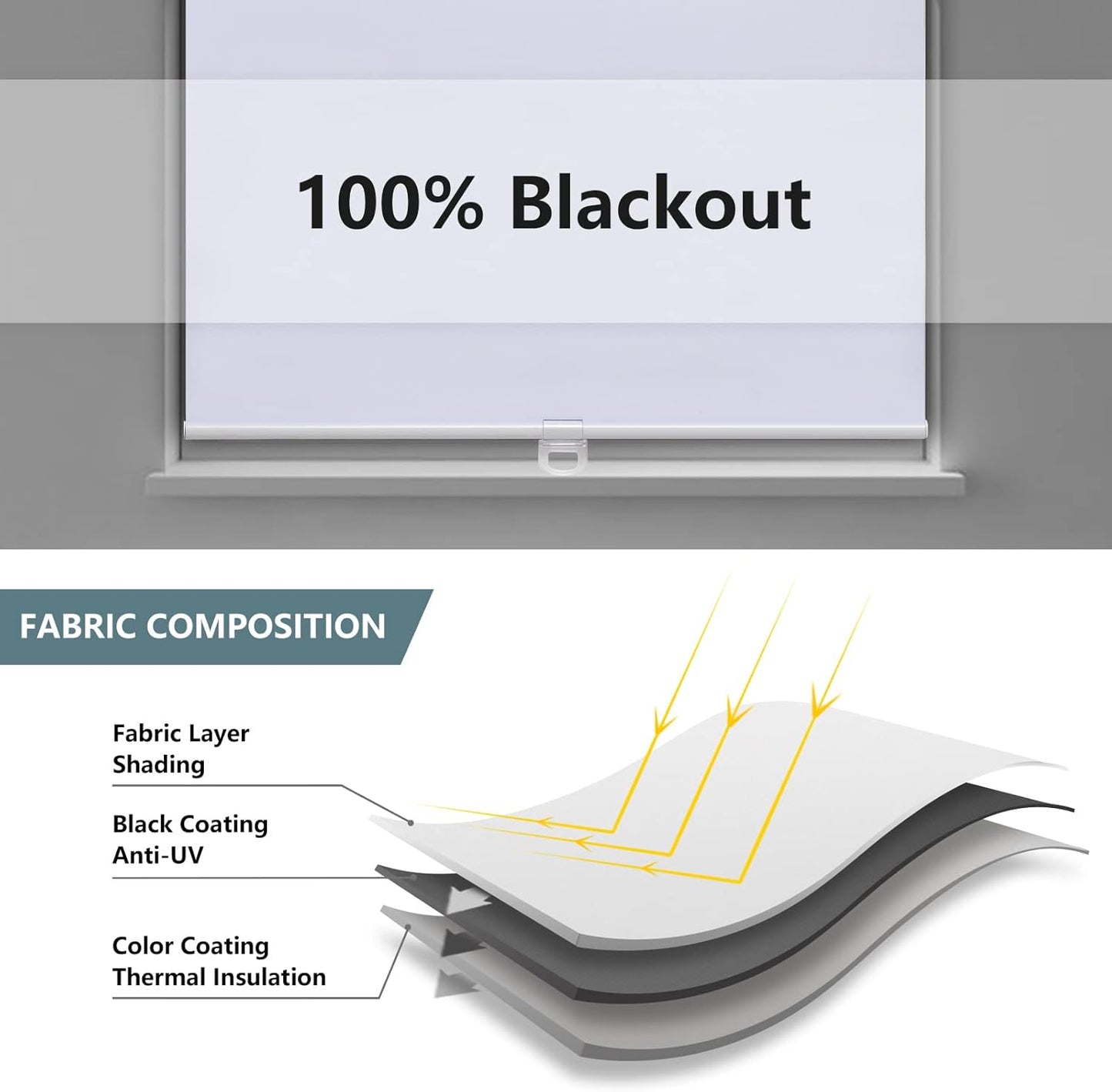 AOSKY Cordless Roller Shades Blackout Blinds for Windows Room Darkening Rolled Up Shades with Spring System, UV Protection Window Shades Door Blinds for Home and Office (35" W x 72" H, White)