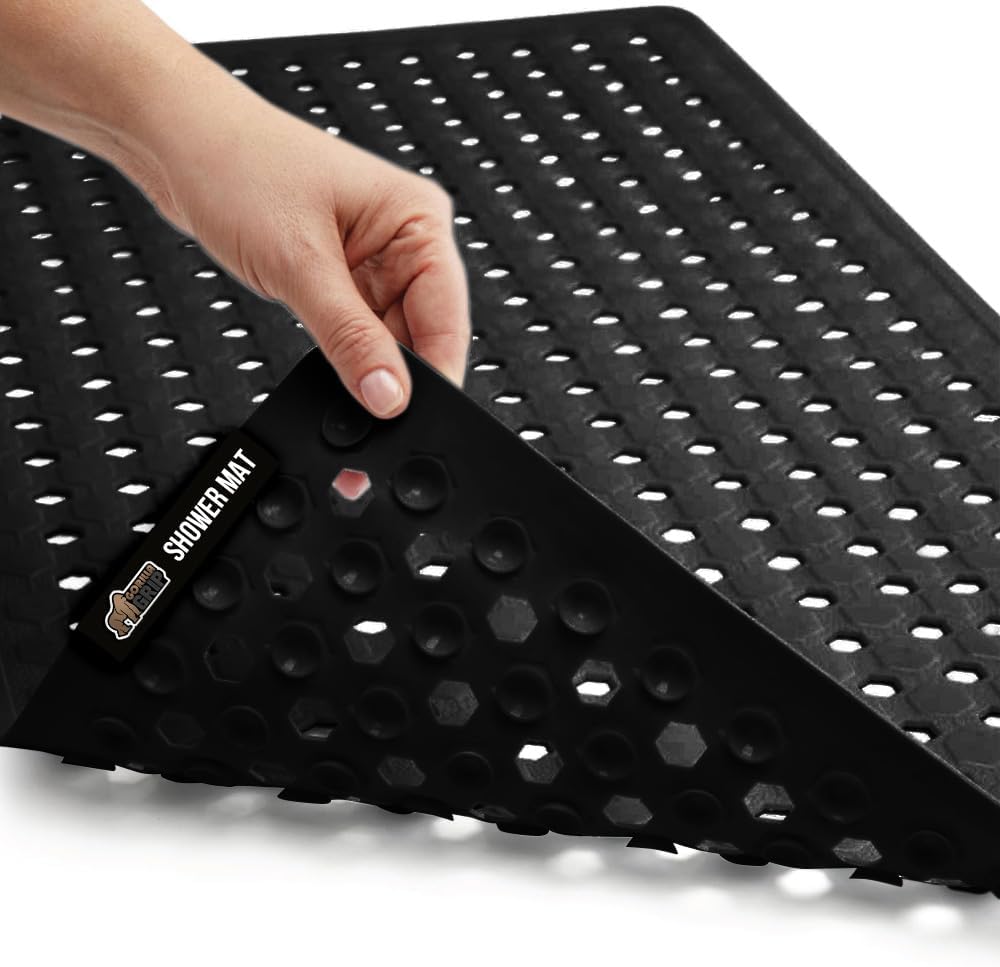 GORILLA GRIP Patented Bath Tub Shower Mat, 2 Pack, Machine Washable Bathtub Floor Liner Mats, Suction Cups and Drain Holes to Keep Tubs Clean, Soft on Feet, Bathroom Essentials, 35x16 Inch, Clear
