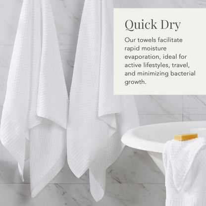 NY Loft 100% Cotton 4 Pack Bath Towels, 30" x 52", Soft & Absorbent, Quick Dry, Textured - Trinity Collection, Bright White