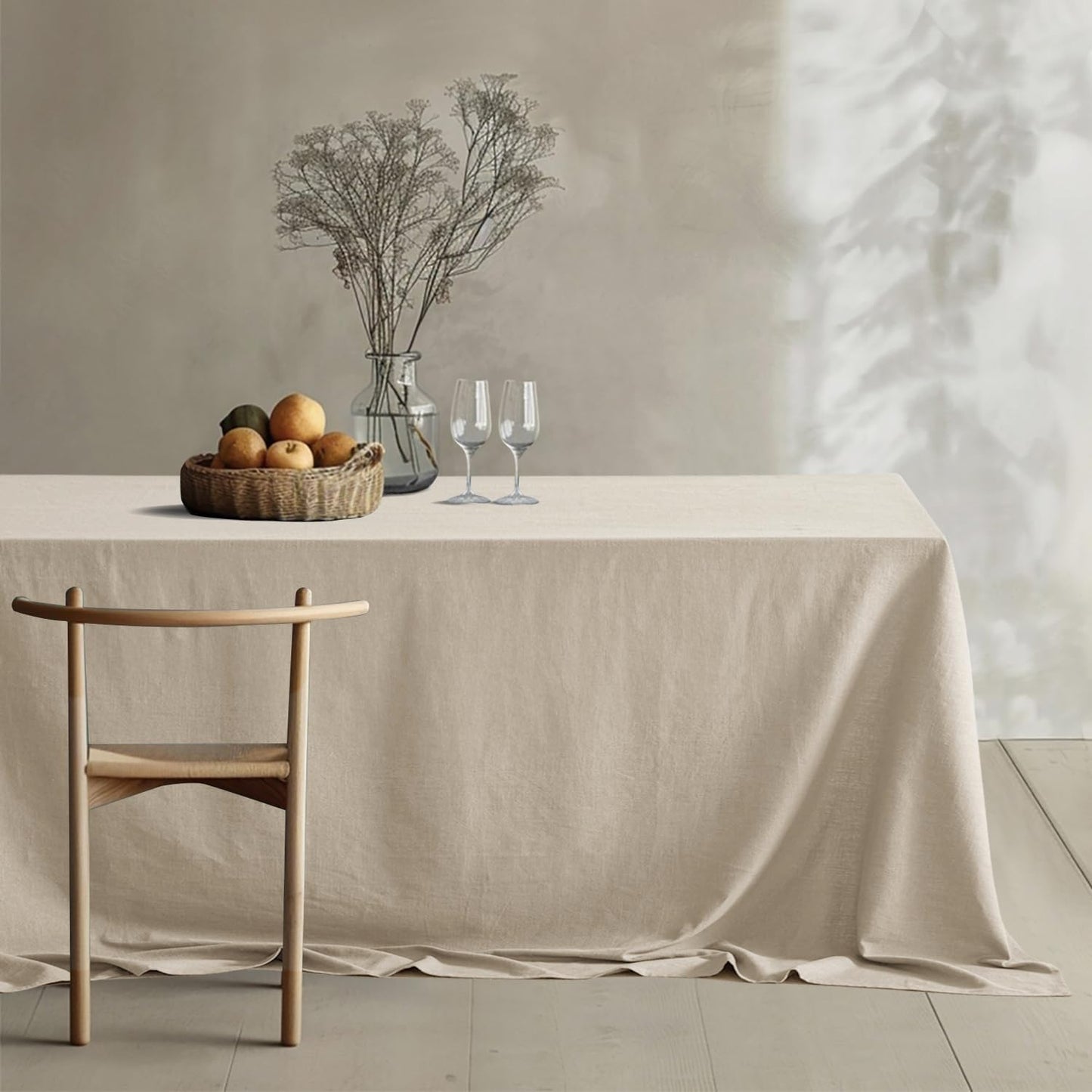 MIULEE Natural Linen Cotton Blend Tablecloth Rectangle, Luxury Waterproof Stain Resistant Durable Farmhouse Oblong Table Cloth for Dining Party Christmas Weddings Birthday, 52 x 102 inch, Ivory Cream