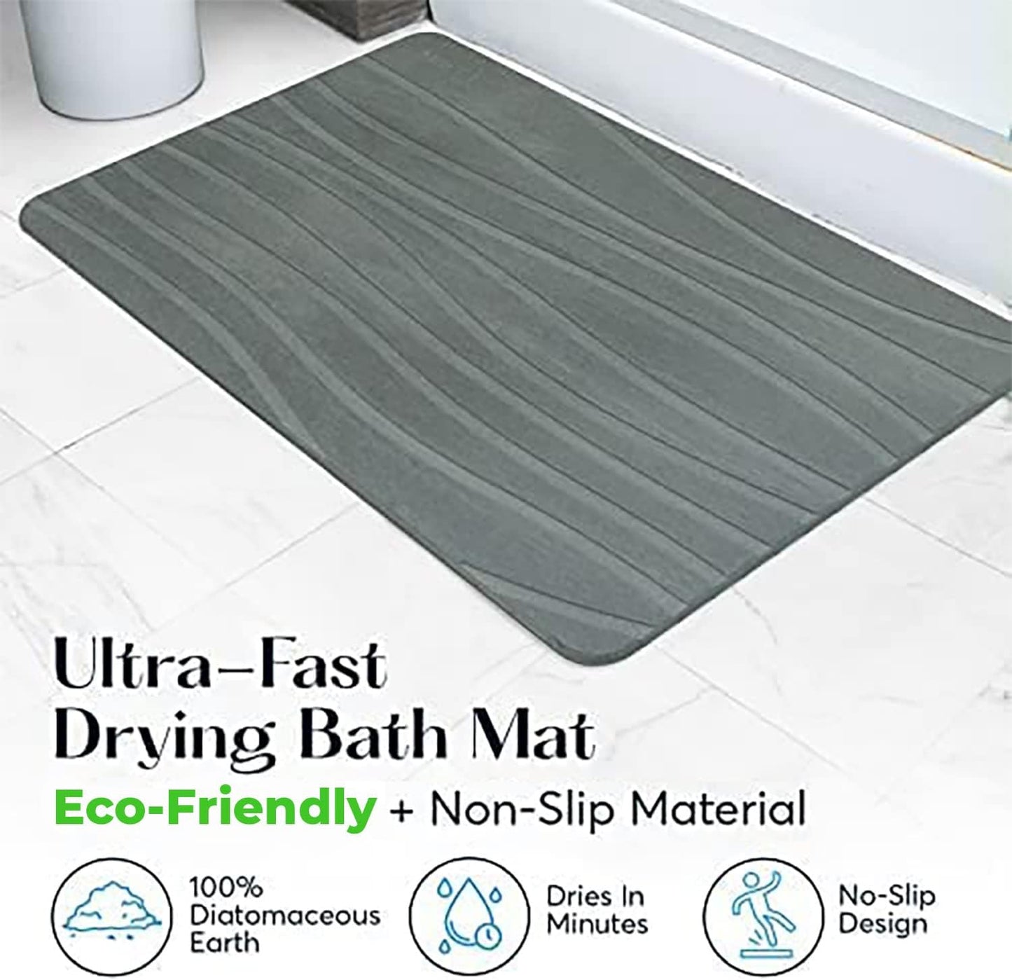 SUTERA Diatomaceous Stone Bathmat | Ultra-Absorbent, Quick-Drying Bath Mat | Slip-Resistant Surface for Safer Bathrooms | Charcoal Grey Finish | 23.5" x 15" (1 Pack)