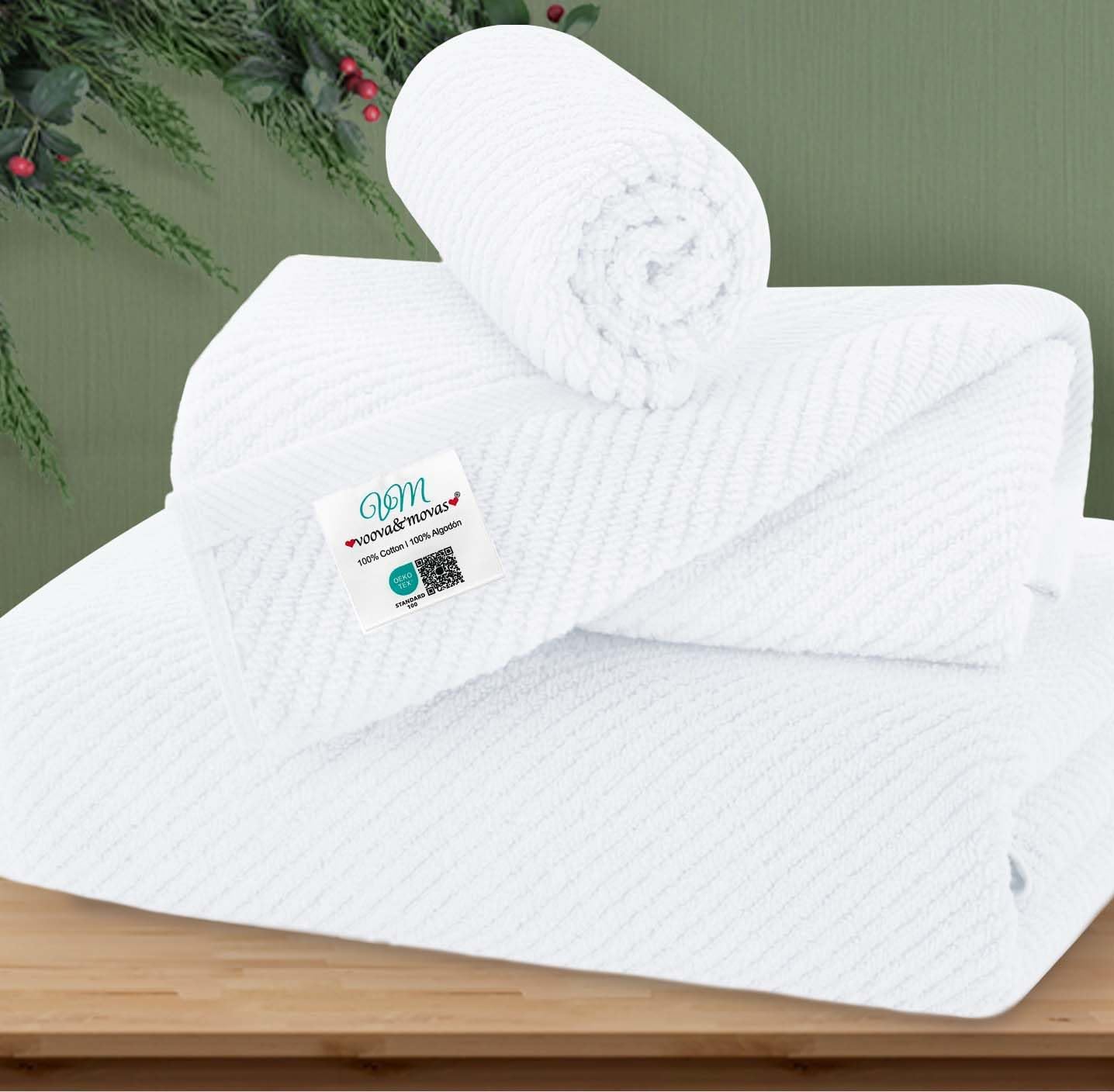 Luxury Bath Towels, Bath Towels Set of 4, Large 30" x 56" - 100% Cotton | Quick Dry | Light Weight | Thick | Soft | Absorbent, Luxury Shower Towel Sets for Bathroom, Towel Gift Set, White