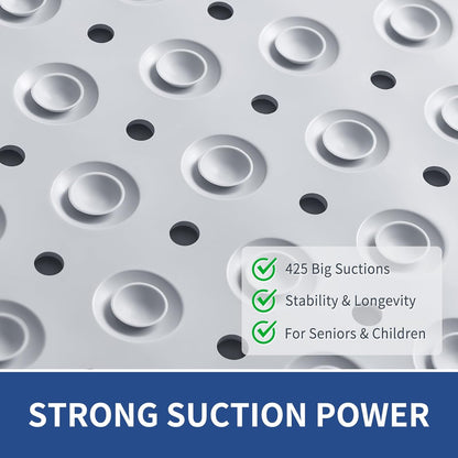 OTHWAY Extra Large Shower Mat 47"x 32", TPE Non Slip Shower Mat for Shower Stall, Inside Walk in Shower Mats with Drain Holes Suction Cups, Anti-Slip for Elderly Kids (Light Grey)