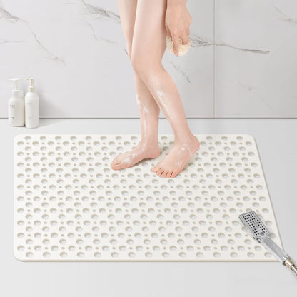 Yolife Extra Large Shower Mat 47x32 inch, Non Slip Shower Mat for Inside Shower with Drain Holes and Suction Cups for Bathroom, No Odor TPE Shower Floor Mat,White