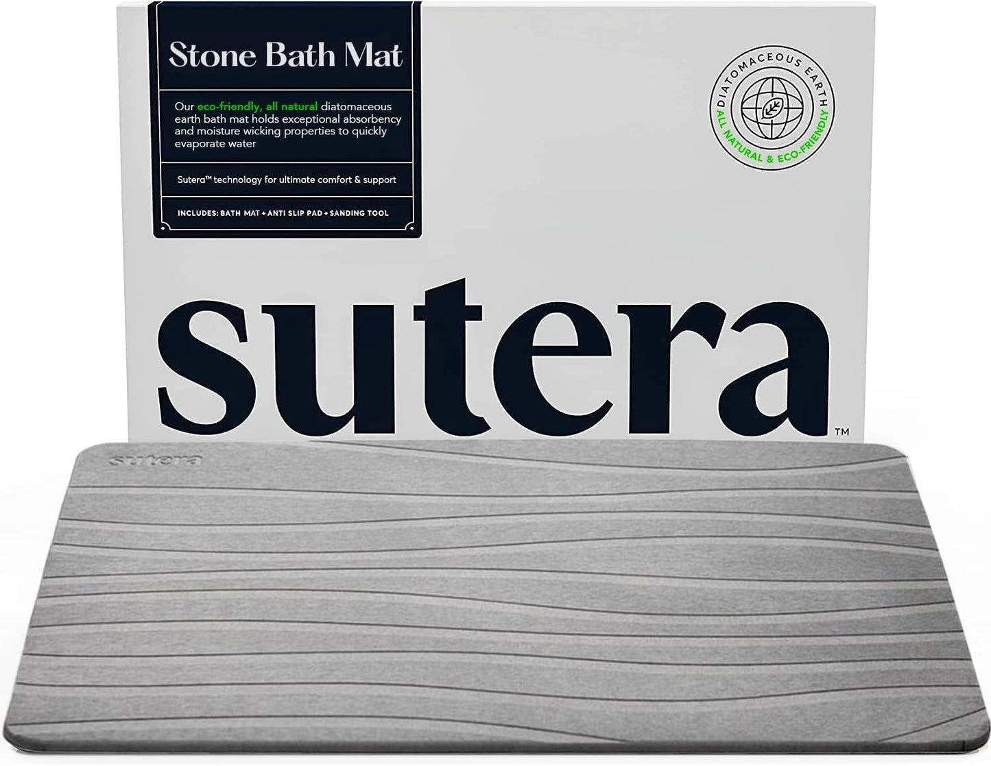 SUTERA Diatomaceous Stone Bathmat | Ultra-Absorbent, Quick-Drying Bath Mat | Slip-Resistant Surface for Safer Bathrooms | Charcoal Grey Finish | 23.5" x 15" (1 Pack)