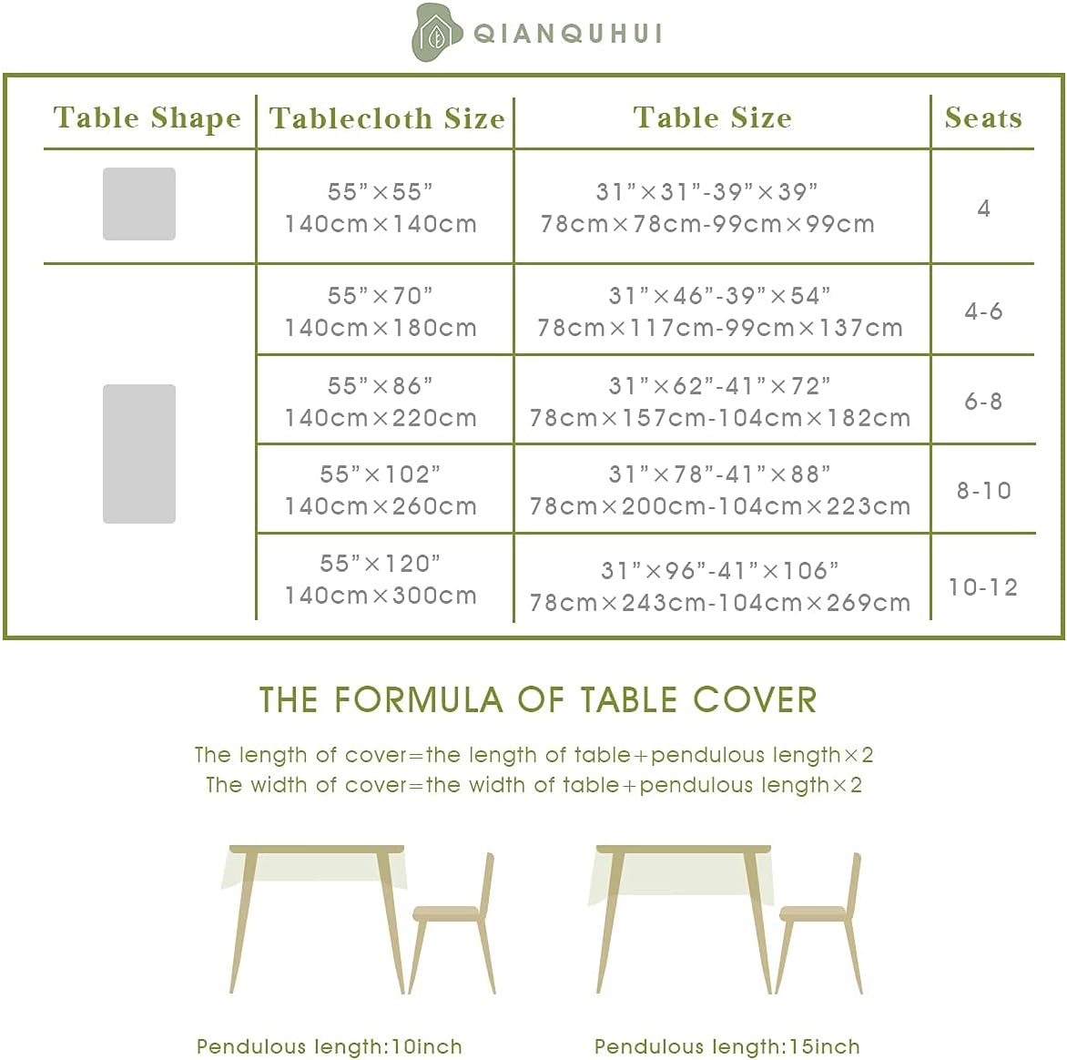 QIANQUHUI Embroidered Tablecloth for Dining Table,Dust Proof Spillproof Soil Resistant Cotton Linen Rectangle Table Cloths (Coffee, Rectangle/Oblong, 55'x102'', 8-10 Seats)