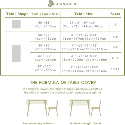 QIANQUHUI Embroidered Tablecloth for Dining Table,Dust Proof Spillproof Soil Resistant Cotton Linen Rectangle Table Cloths (Coffee, Rectangle/Oblong, 55'x102'', 8-10 Seats)