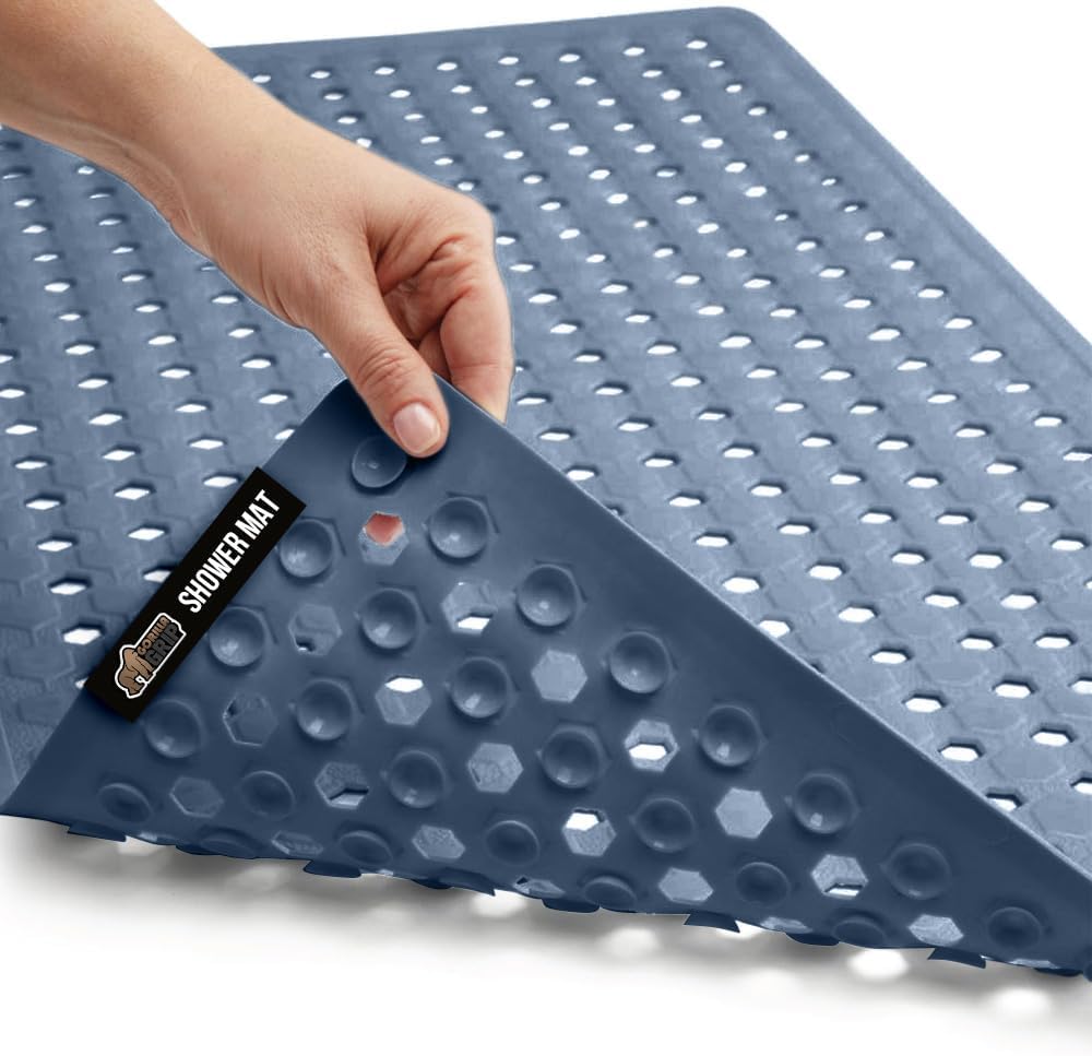 GORILLA GRIP Patented Bath Tub Shower Mat, 2 Pack, Machine Washable Bathtub Floor Liner Mats, Suction Cups and Drain Holes to Keep Tubs Clean, Soft on Feet, Bathroom Essentials, 35x16 Inch, Clear