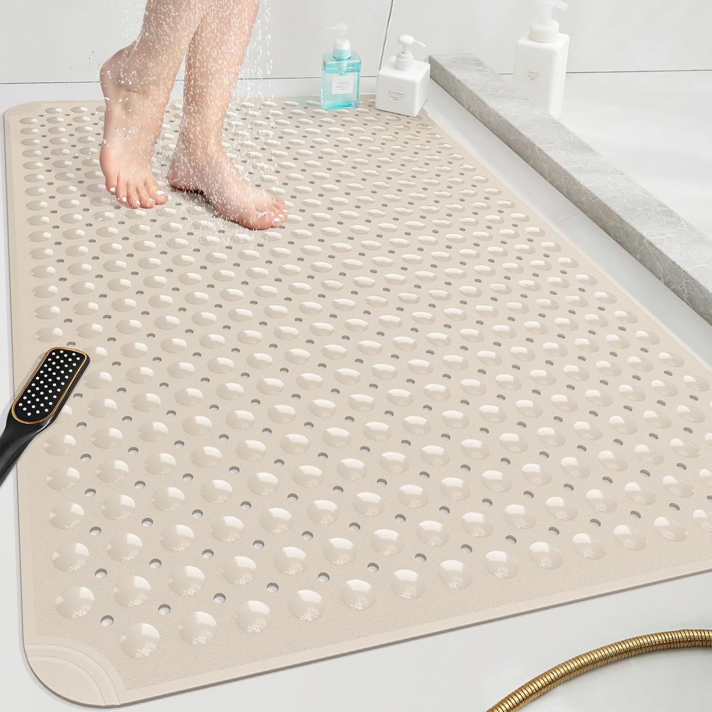 OTHWAY Extra Large Shower Mat 47"x 32", TPE Non Slip Shower Mat for Shower Stall, Inside Walk in Shower Mats with Drain Holes Suction Cups, Anti-Slip for Elderly Kids (Light Grey)