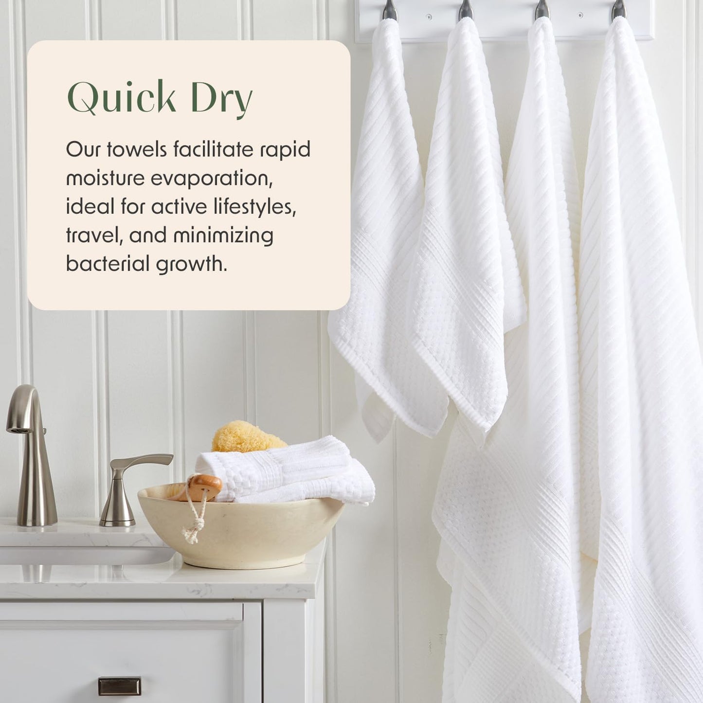 Springtree Home 100% Cotton Bath Towel Set of 4 | Super Soft & Absorbent with Quick-Dry Fibers | 4 Bath Towels | Textured and Durable Cotton | Krista Collection - Bright White