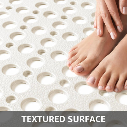 Yolife Extra Large Shower Mat 47x32 inch, Non Slip Shower Mat for Inside Shower with Drain Holes and Suction Cups for Bathroom, No Odor TPE Shower Floor Mat,White