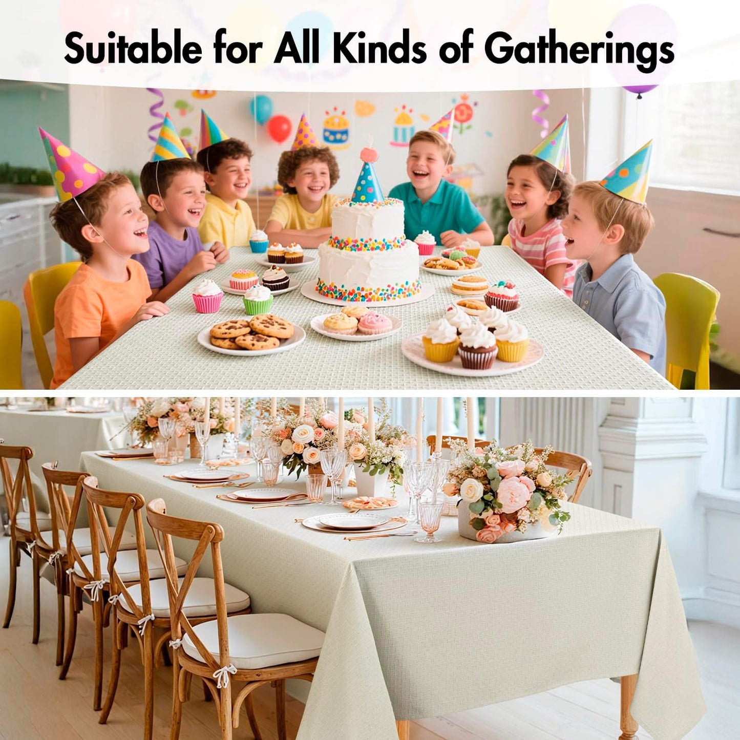 MIULEE Ivory Linen Cottton Table Cloth Rectangle Tablecloth Waterproof Spillproof Cross-Star Textured Table Cltoth Decorative Farmhouse Style for Dining Party Weddings 60x120 Inch