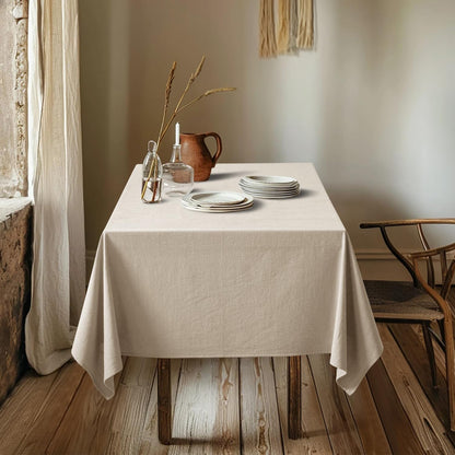 MIULEE Natural Linen Cotton Blend Tablecloth Rectangle, Luxury Waterproof Stain Resistant Durable Farmhouse Oblong Table Cloth for Dining Party Christmas Weddings Birthday, 52 x 102 inch, Ivory Cream