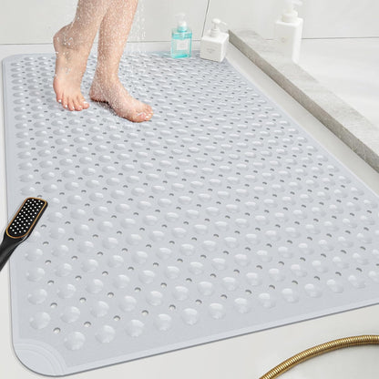 OTHWAY Extra Large Shower Mat 47"x 32", TPE Non Slip Shower Mat for Shower Stall, Inside Walk in Shower Mats with Drain Holes Suction Cups, Anti-Slip for Elderly Kids (Light Grey)