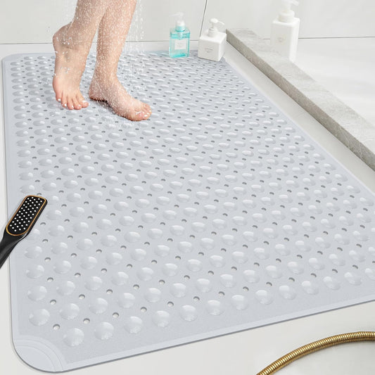 OTHWAY Extra Large Shower Mat 47"x 32", TPE Non Slip Shower Mat for Shower Stall, Inside Walk in Shower Mats with Drain Holes Suction Cups, Anti-Slip for Elderly Kids (Light Grey)