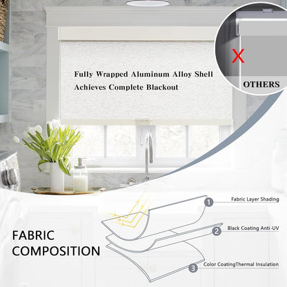 AOSKY Blackout Roller Shades Cordless Blinds for Windows, Free-Stop Shades with Valance, Thermal Insulated Fabric, UV Protection, Blinds for Home and Office (34" W x 72" H, Linen Beige