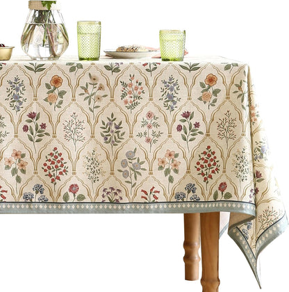 ISAENNE Designer French Light Beige Extra Long Rectangle Tablecloth,Linen Florals and Birds Pattern Table Cloth,Durable Decorative Tablecloths for Dining Thanksgiving Kitchen,67"*118"-Cornucopia