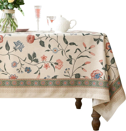 ISAENNE Designer French Light Beige Extra Long Rectangle Tablecloth,Linen Florals and Birds Pattern Table Cloth,Durable Decorative Tablecloths for Dining Thanksgiving Kitchen,67"*118"-Cornucopia