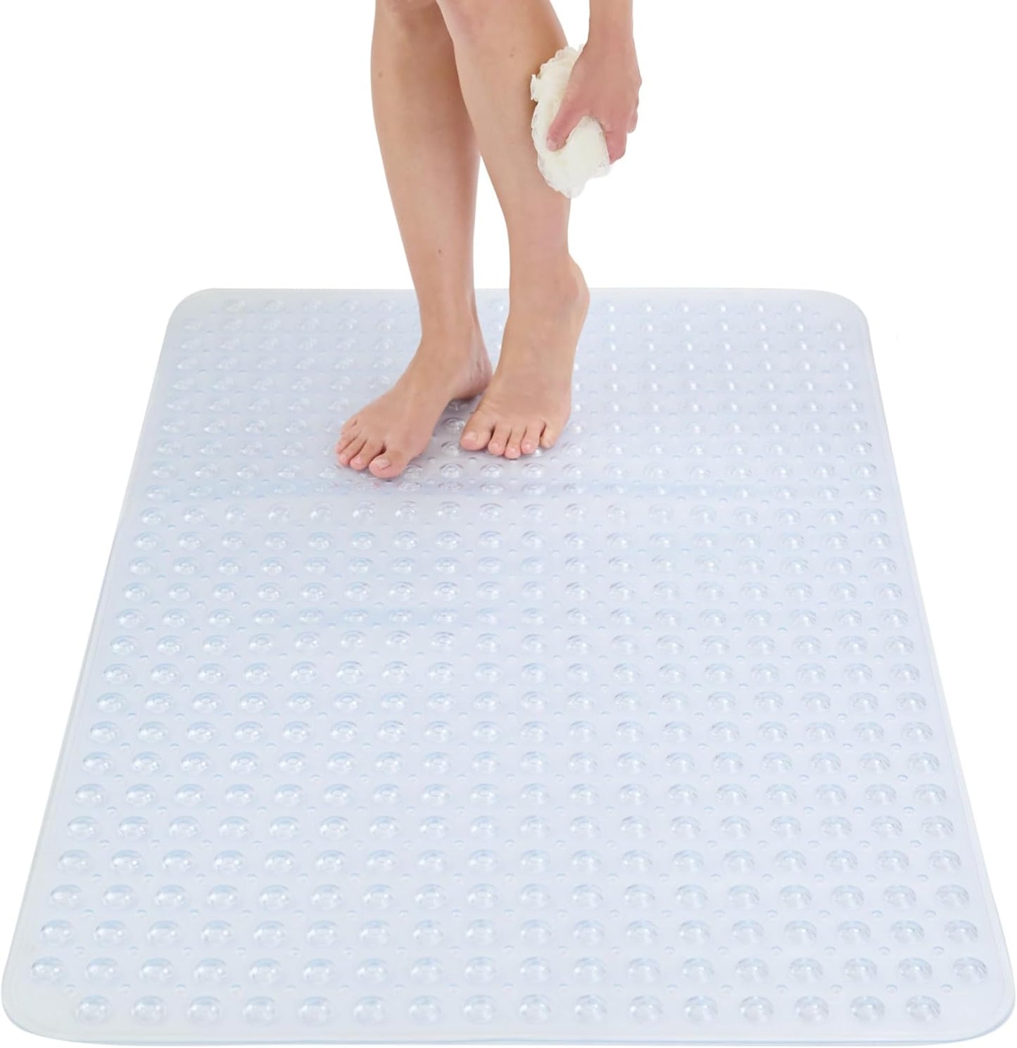 ENKOSI Extra Large Shower Mat Non Slip - 47 x 32 inch - XL Bathroom Shower Mat - Large Shower Matts for Shower Stall Floors - Secure Suction Cups and Drain Holes (47x32 White)