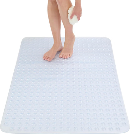 ENKOSI Extra Large Shower Mat Non Slip - 47 x 32 inch - XL Bathroom Shower Mat - Large Shower Matts for Shower Stall Floors - Secure Suction Cups and Drain Holes (47x32 White)