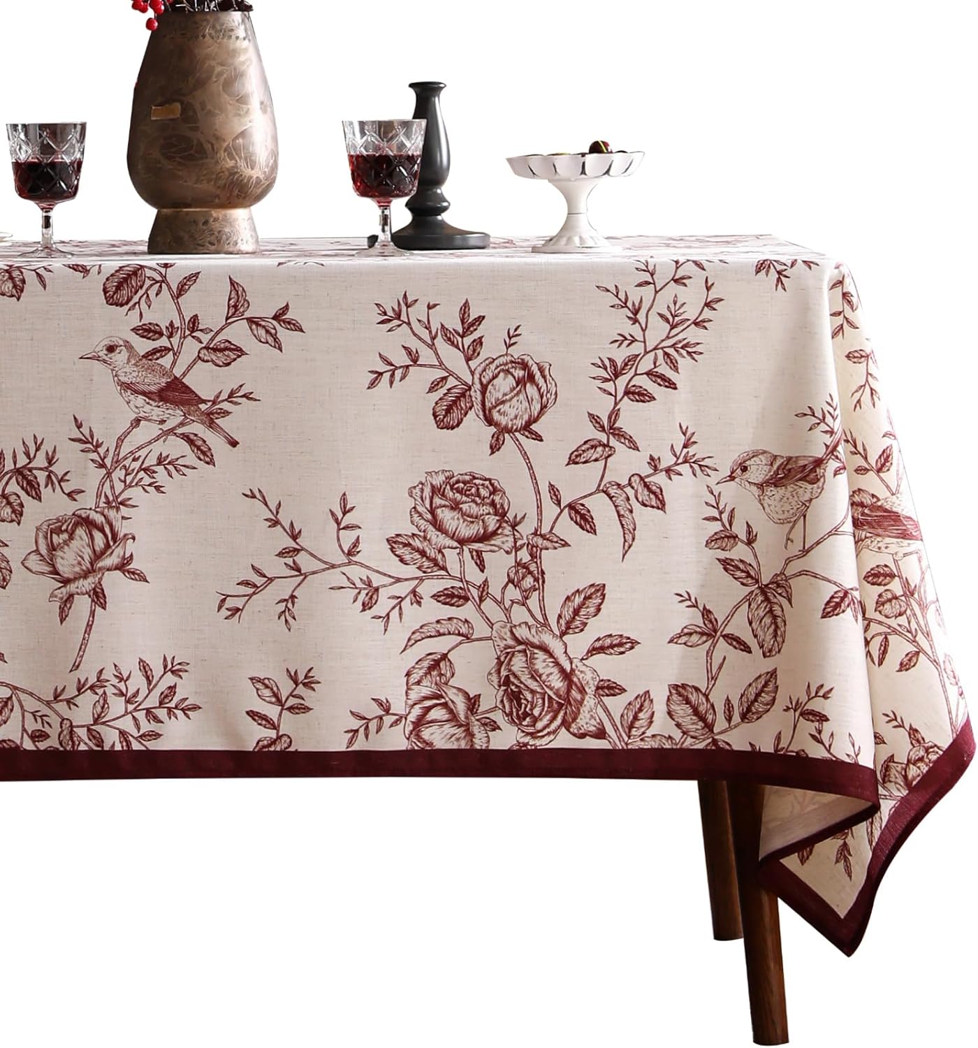 ISAENNE Designer French Light Beige Extra Long Rectangle Tablecloth,Linen Florals and Birds Pattern Table Cloth,Durable Decorative Tablecloths for Dining Thanksgiving Kitchen,67"*118"-Cornucopia