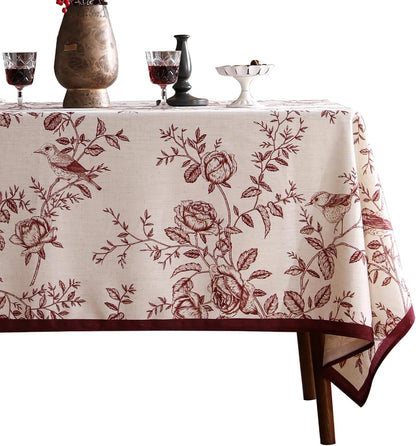 ISAENNE Designer French Light Beige Extra Long Rectangle Tablecloth,Linen Florals and Birds Pattern Table Cloth,Durable Decorative Tablecloths for Dining Thanksgiving Kitchen,67"*118"-Cornucopia