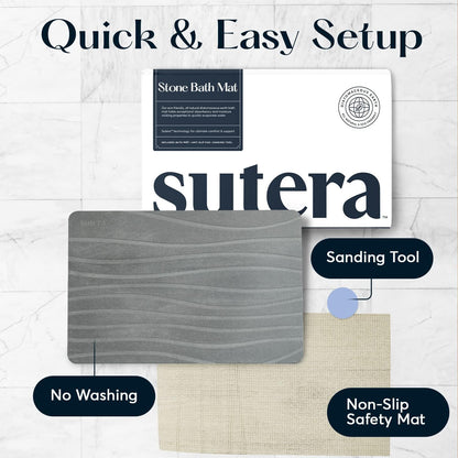 SUTERA Diatomaceous Stone Bathmat | Ultra-Absorbent, Quick-Drying Bath Mat | Slip-Resistant Surface for Safer Bathrooms | Charcoal Grey Finish | 23.5" x 15" (1 Pack)