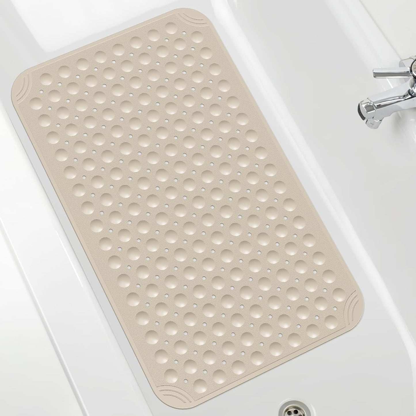 OTHWAY Extra Large Shower Mat 47"x 32", TPE Non Slip Shower Mat for Shower Stall, Inside Walk in Shower Mats with Drain Holes Suction Cups, Anti-Slip for Elderly Kids (Light Grey)