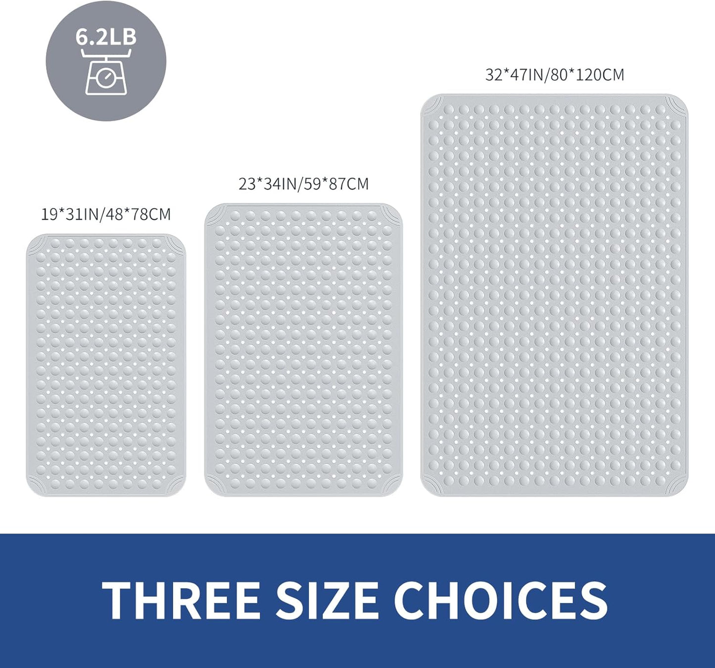 OTHWAY Extra Large Shower Mat 47"x 32", TPE Non Slip Shower Mat for Shower Stall, Inside Walk in Shower Mats with Drain Holes Suction Cups, Anti-Slip for Elderly Kids (Light Grey)
