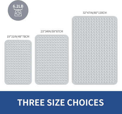 OTHWAY Extra Large Shower Mat 47"x 32", TPE Non Slip Shower Mat for Shower Stall, Inside Walk in Shower Mats with Drain Holes Suction Cups, Anti-Slip for Elderly Kids (Light Grey)