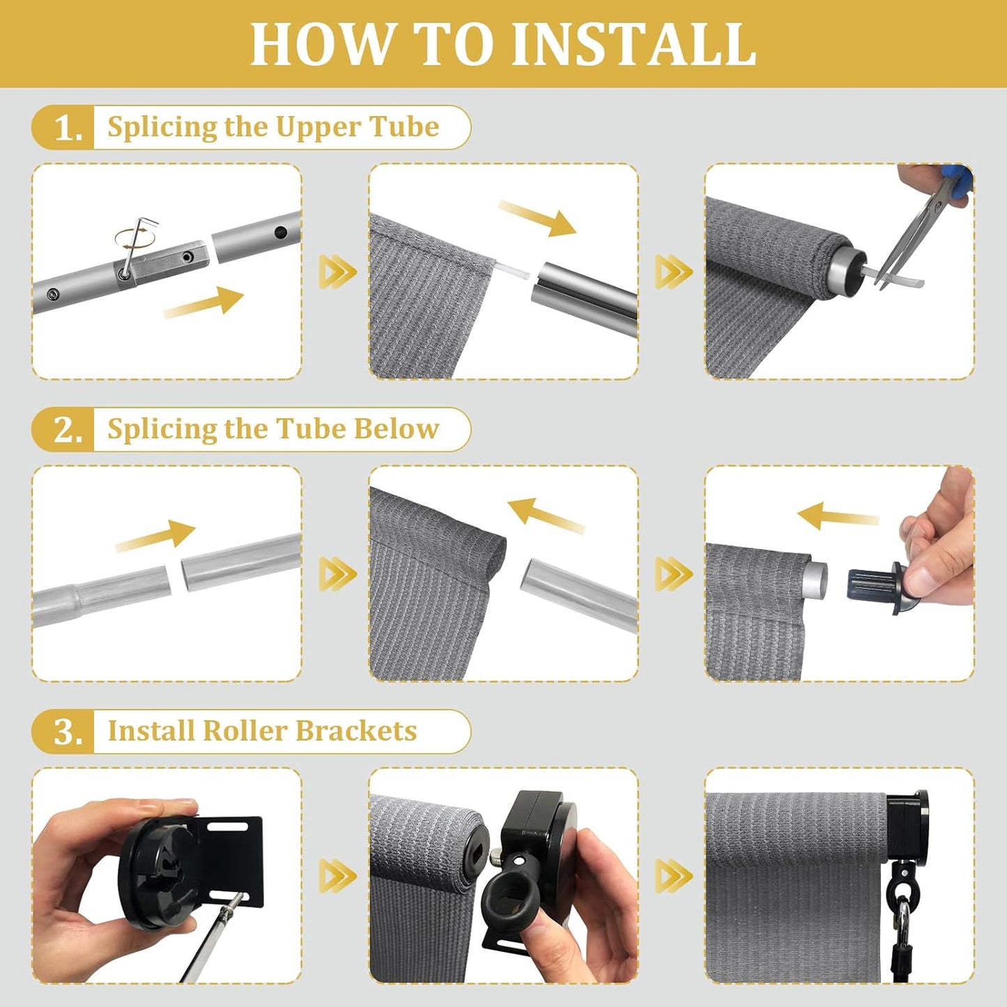 Shade&Beyond Outdoor Roller Shades with Splicing Design, 8' W x 8' H Cordless Patio Roll Up Blinds, Exterior Shade Cloth Roll for Porch, Gazebo, Pergola, Balcony, Gray