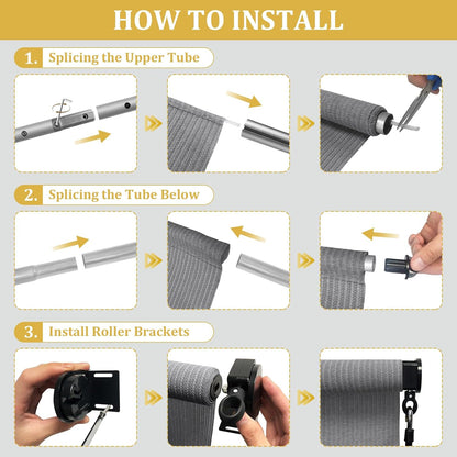 Shade&Beyond Outdoor Roller Shades with Splicing Design, 8' W x 8' H Cordless Patio Roll Up Blinds, Exterior Shade Cloth Roll for Porch, Gazebo, Pergola, Balcony, Gray