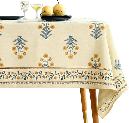 ISAENNE Designer French Light Beige Extra Long Rectangle Tablecloth,Linen Florals and Birds Pattern Table Cloth,Durable Decorative Tablecloths for Dining Thanksgiving Kitchen,67"*118"-Cornucopia
