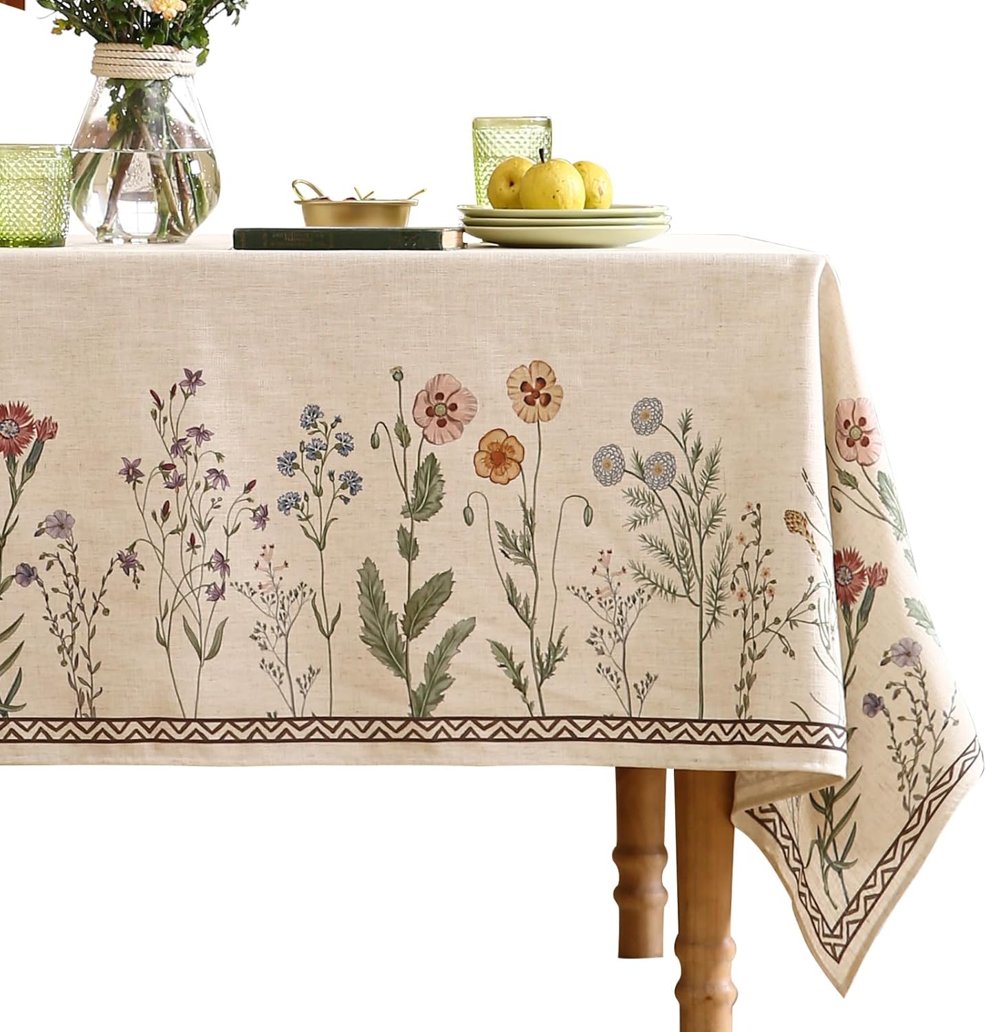 ISAENNE Designer French Light Beige Extra Long Rectangle Tablecloth,Linen Florals and Birds Pattern Table Cloth,Durable Decorative Tablecloths for Dining Thanksgiving Kitchen,67"*118"-Cornucopia