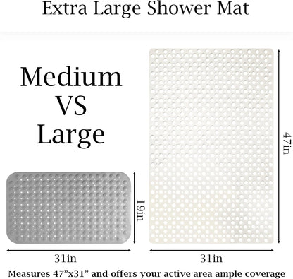 Extra Large Shower Mat Non Slip,47 * 31 Inch Bath Mat for Shower with Big Suction Cups,Oversized TPE Shower Mats for Inside Outside Shower,Perfect for Elderly