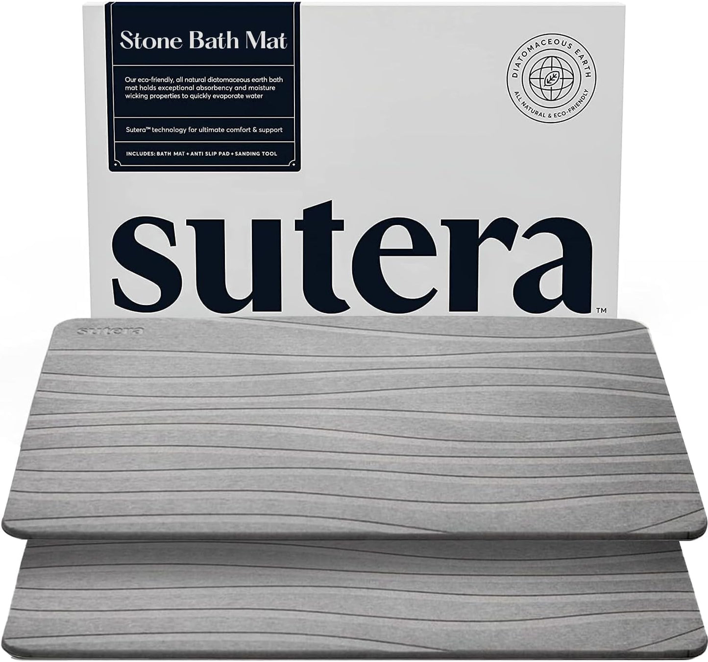 SUTERA Diatomaceous Stone Bathmat | Ultra-Absorbent, Quick-Drying Bath Mat | Slip-Resistant Surface for Safer Bathrooms | Charcoal Grey Finish | 23.5" x 15" (1 Pack)