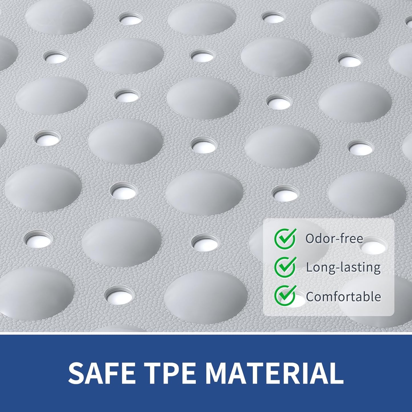 OTHWAY Extra Large Shower Mat 47"x 32", TPE Non Slip Shower Mat for Shower Stall, Inside Walk in Shower Mats with Drain Holes Suction Cups, Anti-Slip for Elderly Kids (Light Grey)