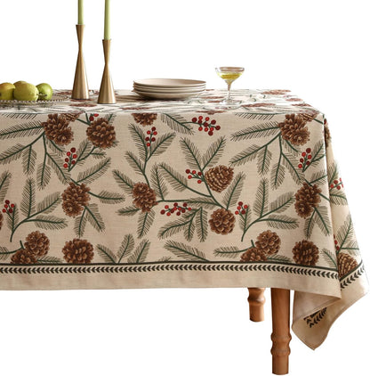 ISAENNE Designer French Light Beige Extra Long Rectangle Tablecloth,Linen Florals and Birds Pattern Table Cloth,Durable Decorative Tablecloths for Dining Thanksgiving Kitchen,67"*118"-Cornucopia