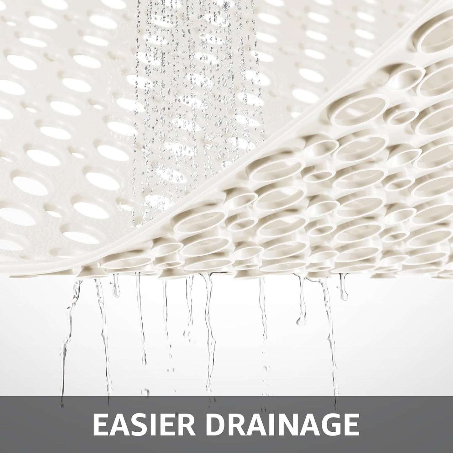 Yolife Extra Large Shower Mat 47x32 inch, Non Slip Shower Mat for Inside Shower with Drain Holes and Suction Cups for Bathroom, No Odor TPE Shower Floor Mat,White