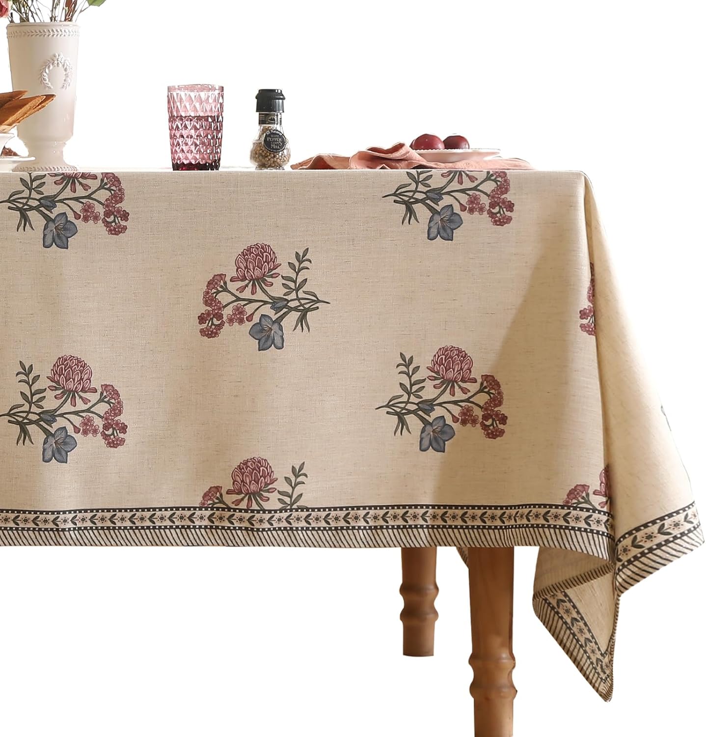 ISAENNE Designer French Light Beige Extra Long Rectangle Tablecloth,Linen Florals and Birds Pattern Table Cloth,Durable Decorative Tablecloths for Dining Thanksgiving Kitchen,67"*118"-Cornucopia