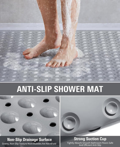 Yolife Extra Large TPE Shower Mat, 47.2" L x 31.5" W Anti Slip Bath Mat with Drain Holes and Suction Cups, Large Size Mat More Suitable for Shower Stall, No Odor, Heavy Mat