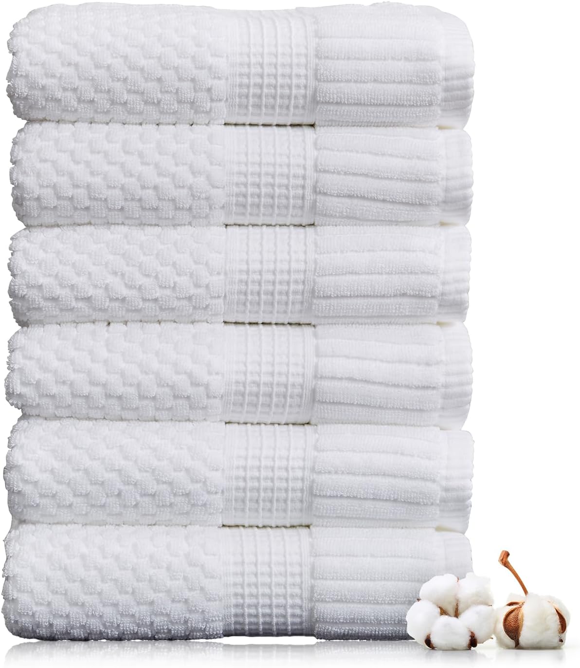 NY Loft 100% Cotton 4 Pack Bath Towels, 30" x 52", Soft & Absorbent, Quick Dry, Textured - Trinity Collection, Bright White