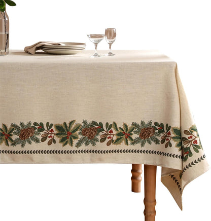 ISAENNE Designer French Light Beige Extra Long Rectangle Tablecloth,Linen Florals and Birds Pattern Table Cloth,Durable Decorative Tablecloths for Dining Thanksgiving Kitchen,67"*118"-Cornucopia